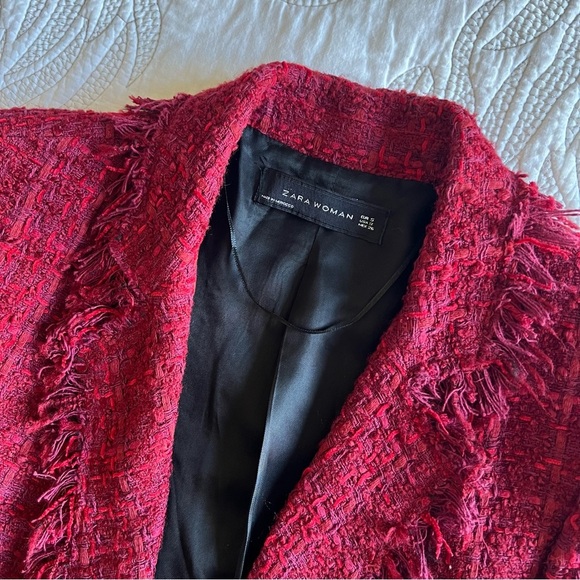 Zara - Frayed Jacket With Embellished Buttons - Red - Picture 7 of 12